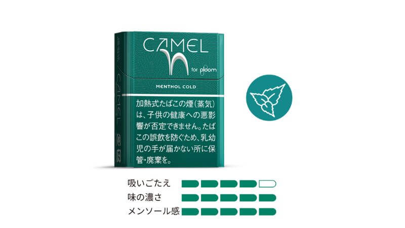 キャメル・メンソール・コールド・プルーム用のパッケージと特徴