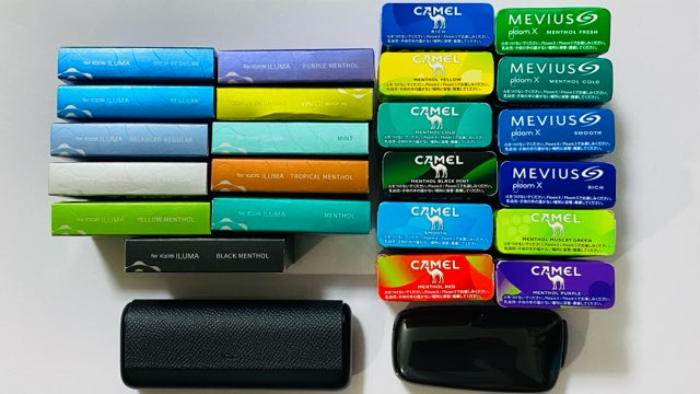 アイコスイルマとプルームエックスのデバイス本体と専用たばこスティック全種類
