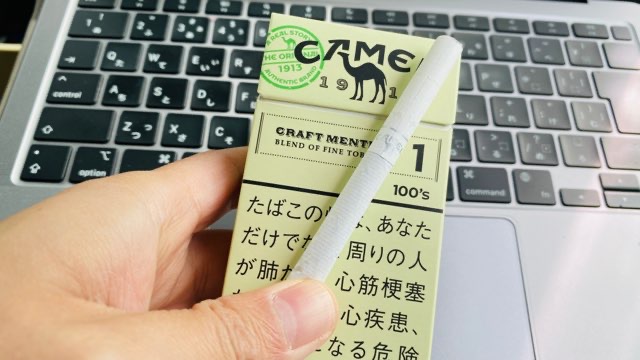 キャメル・クラフト・メンソール・1・100's・ボックスのパッケージとスティック