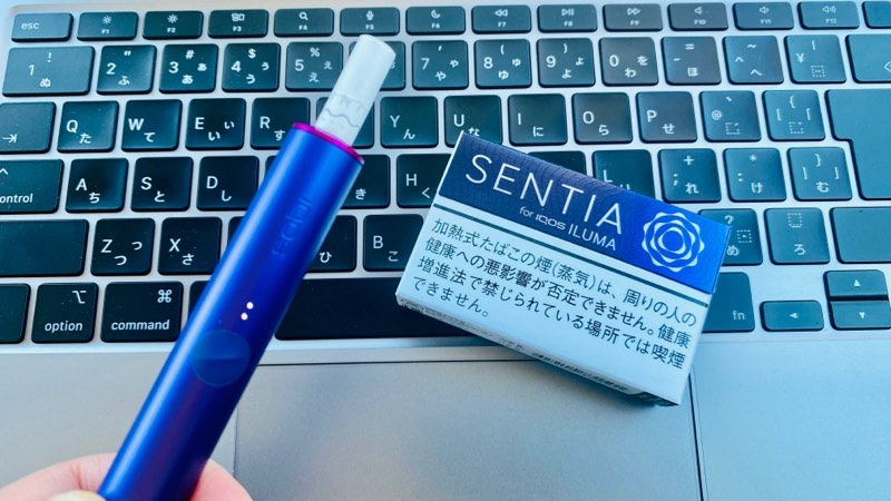 IQOSイルマのホルダーとセンティア アイシーパープルのパッケージ