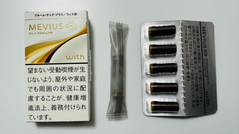 メビウス・プレミアムゴールド・シルク・レギュラー・ウィズ用のカートリッジとたばこカプセル