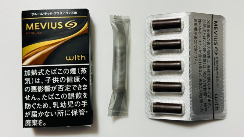 メビウス・プレミアムゴールド・レギュラー・ウィズ用のカートリッジとたばこカプセル