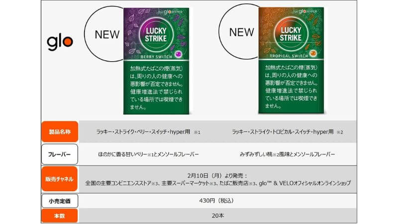 ラッキーストライク ベリースイッチとトロピカルスイッチの発売日や販売店