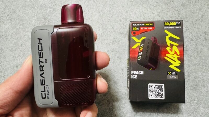 NASTY BAR CLEAR X キック上 ピーチアイスのデバイスとパッケージ