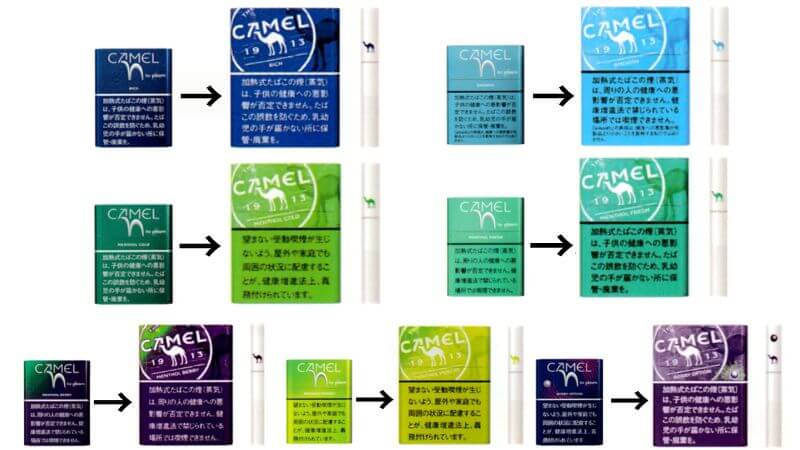 プルーム用キャメル全7銘柄の新旧パッケージ