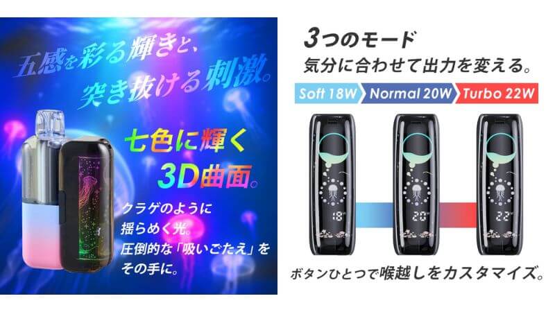 AQUA JELLY（アクアジェリー）の3D曲面スクリーンとパワーモード