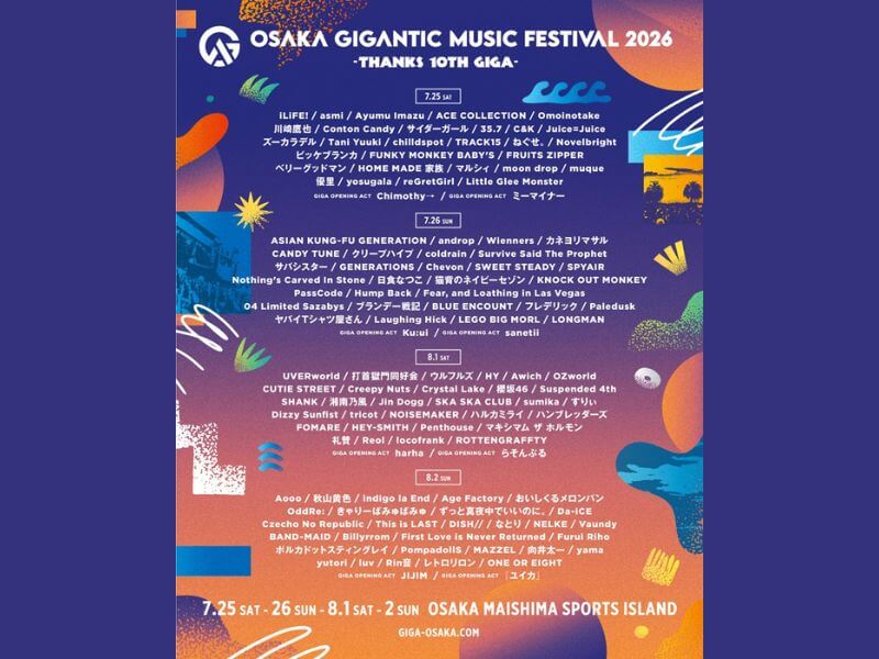 OSAKA GIGANTIC MUSIC FESTIVAL 2026の参加アーティスト